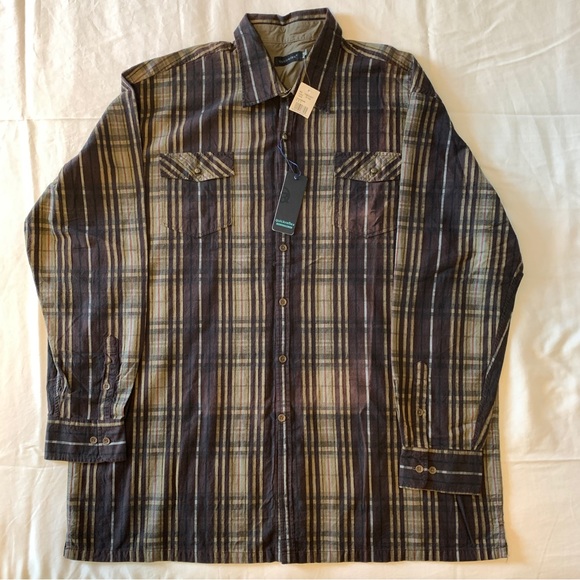 Quick Reflex Brown Plaid Mens Dress Shirt 3XT - Picture 8 of 13